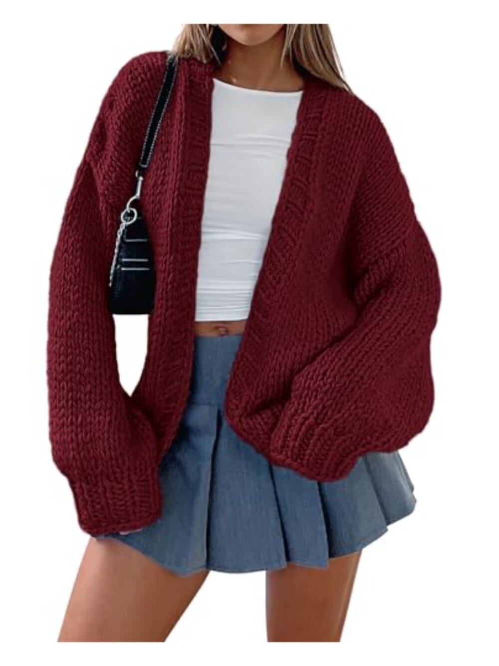 Chunky Knit Cardigan Sweater for Women Open Front Shawl Collar Long Sleeve